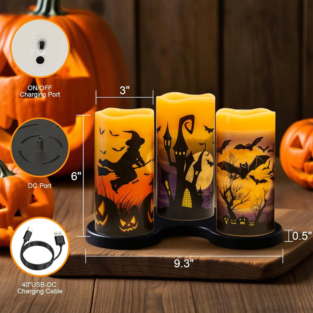 Rechargeable Halloween Flameless Candles with 6 Hour Timer