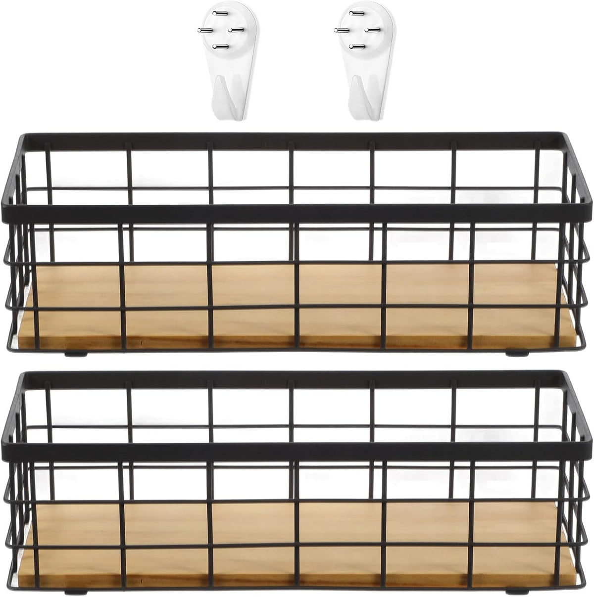 Set of 2 Small Wire Baskets, Narrow Black Metal Storage Bins for Bathroom Counter & Kitchen, Farmhouse Rustic Organizer Trays for Pantry, Office, RV, Countertop Decoration
