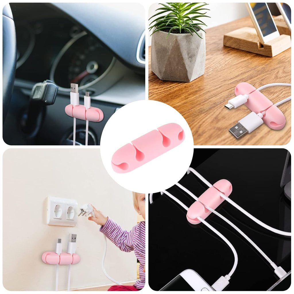 WLLHYF 3PCS Cable Clips, Cord Wire Organizer Silicone 4 Hole (Pink)