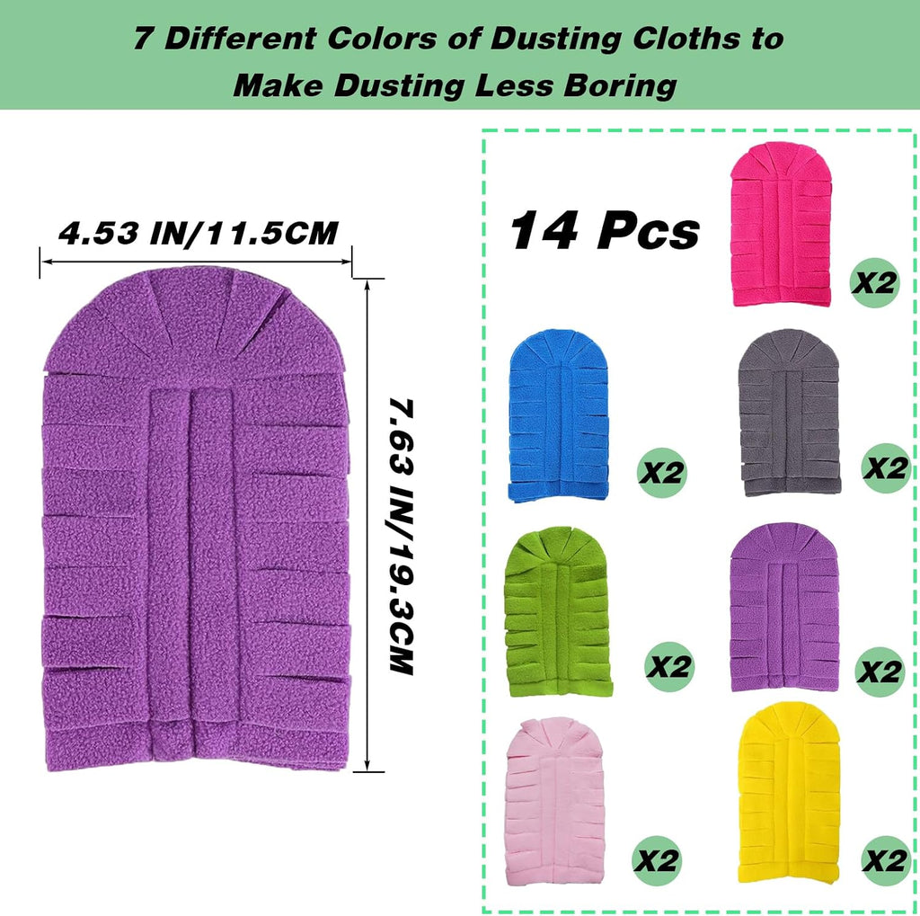 14 Pcs Duster Refill Fleece Refills for Swiffer, Hand Dusters Cleaning Reusable Duster Pads for Ceiling Fan, Washable Dusters for Window, Sofa and Flooring, Rainbow Colors