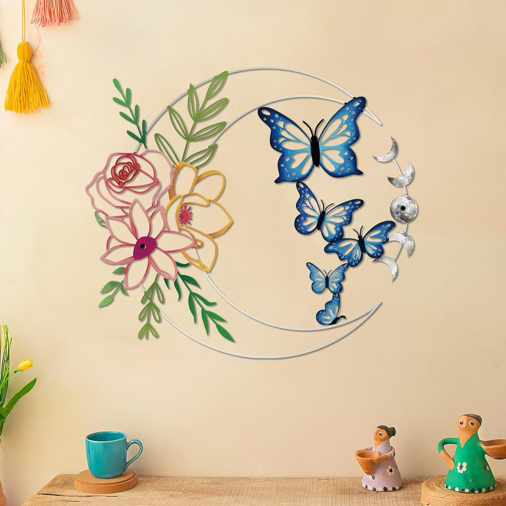 ruelen Metal Butterfly Wall Art Colorful Floral Moon Wall Decor Home Decor