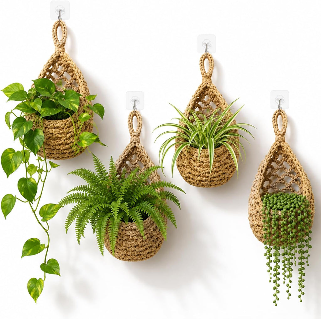 Wall Hanging Planters 4 Pack with 4PCS Strong Hooks, Macrame Plant Hanger