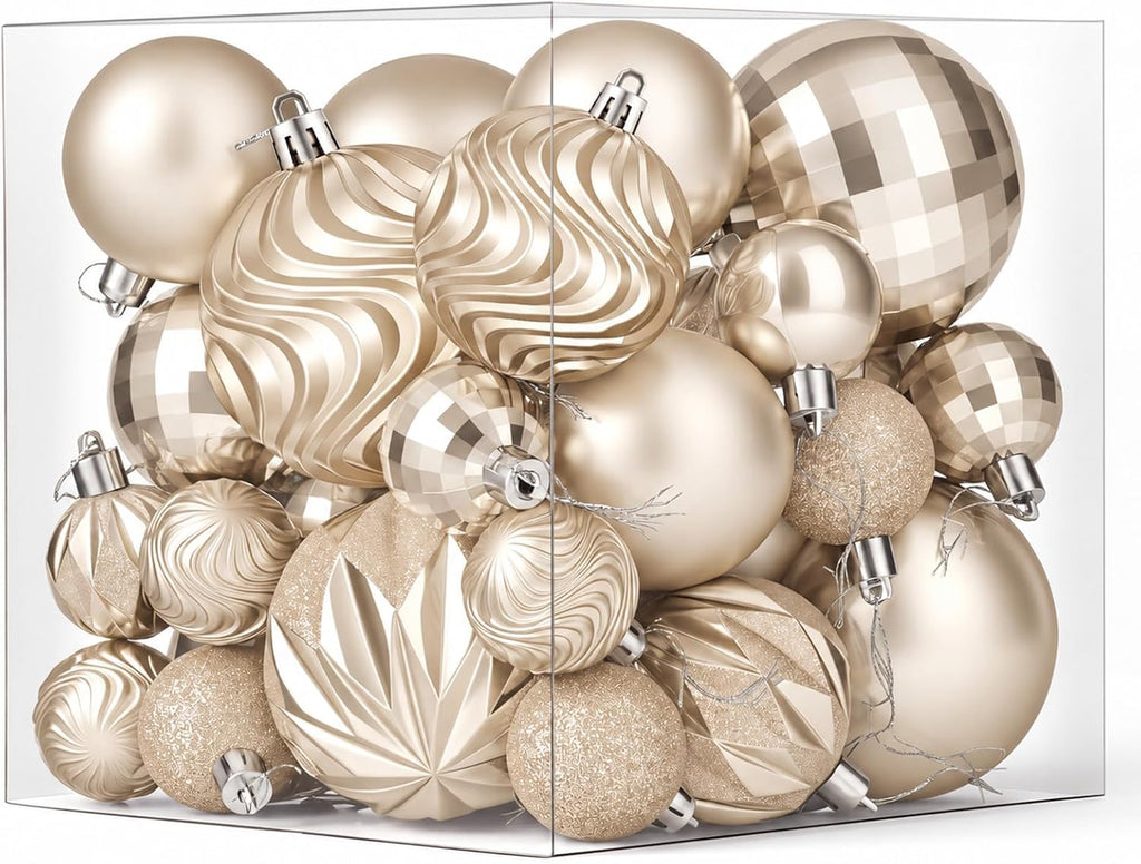 Brightown 36‑Pack Champagne Gold Shatterproof Christmas Ball Ornaments Set