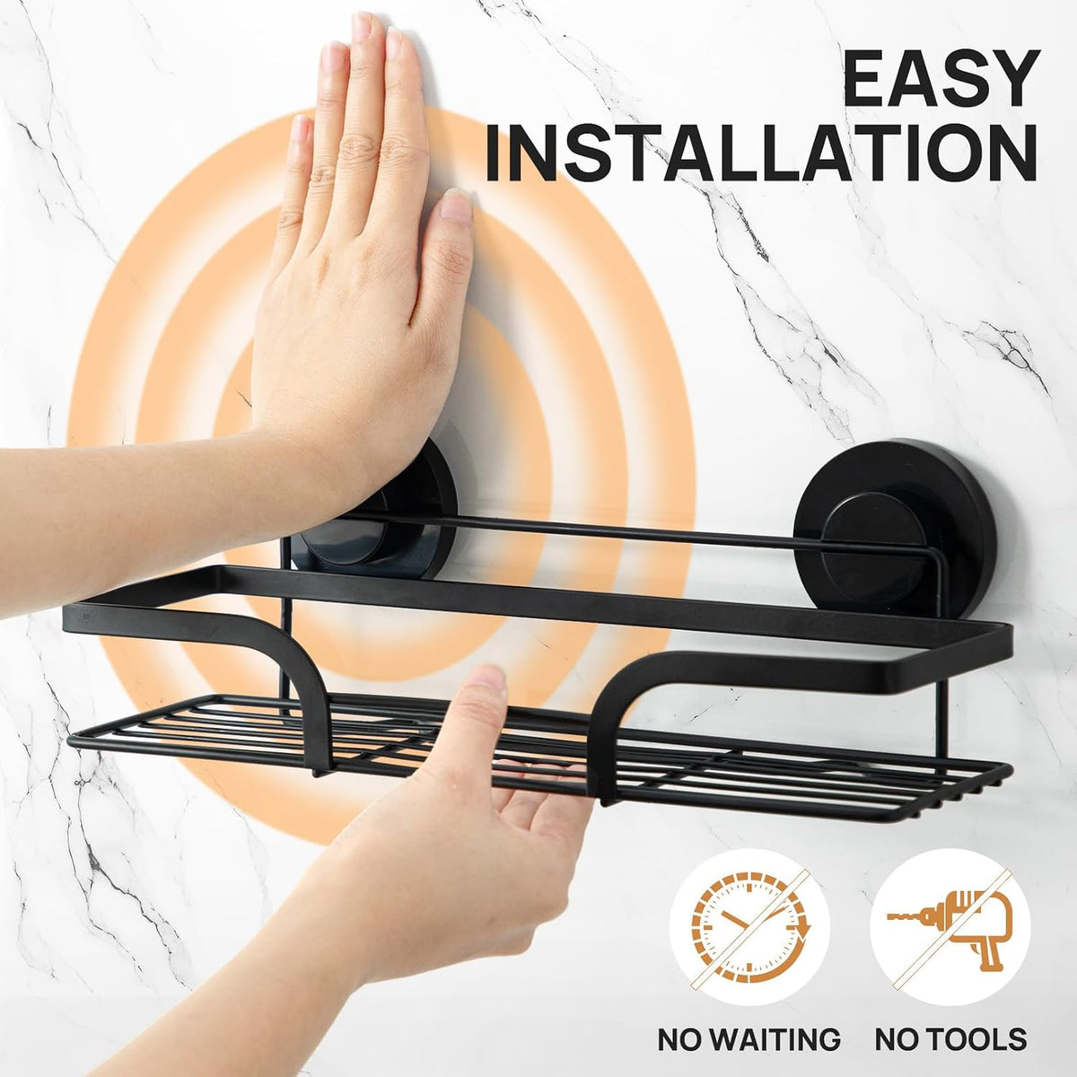 LEVERLOC Shower Caddy Suction Cup, 2 Pack Shower Shelves for Inside, Black