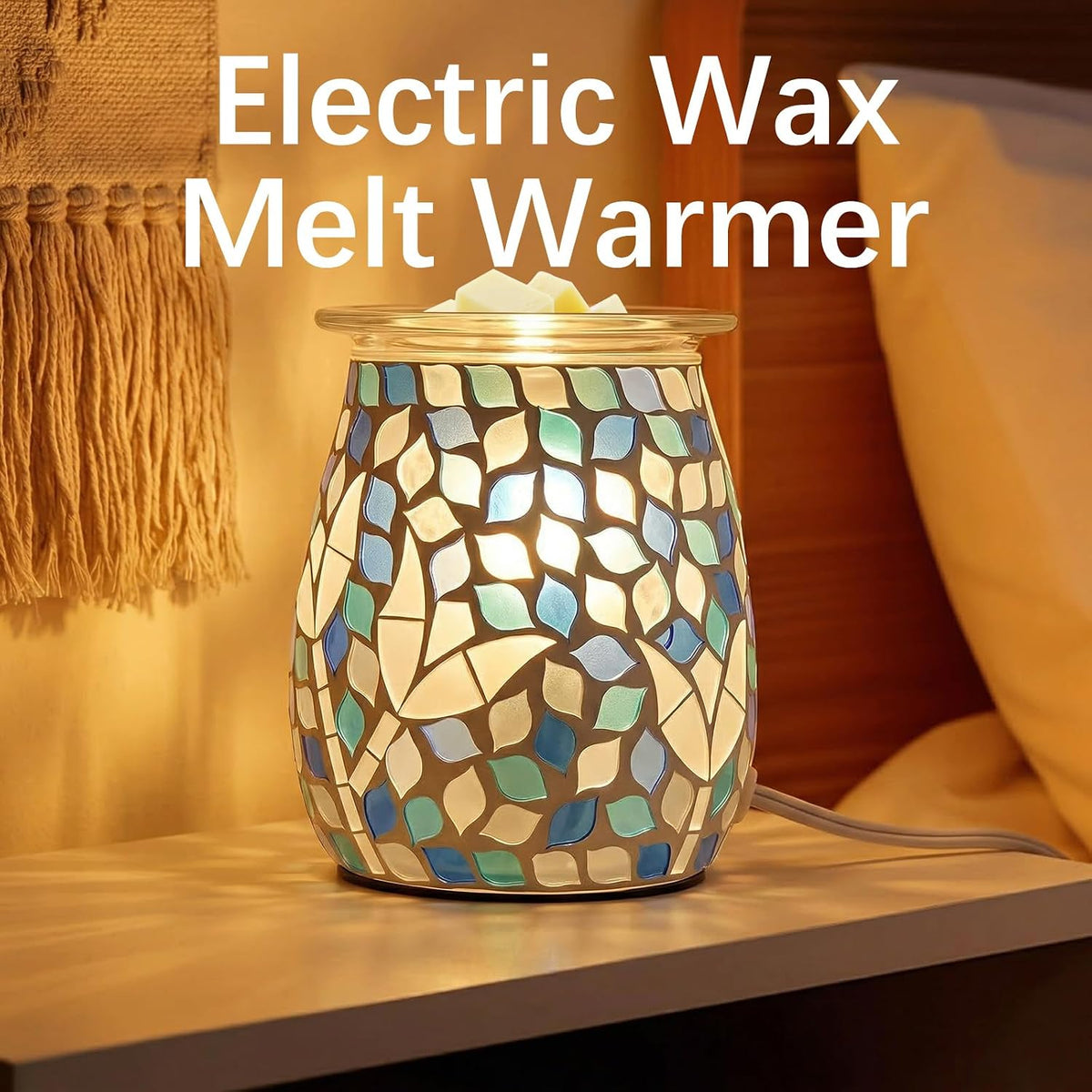 Electric Wax Warmer,Electric Wax Melt Warmer,Blue Green Gradient Mosaic Leaf Pattern for Home Office Gifts & Decor (Blue Green Gradient Mosaic)