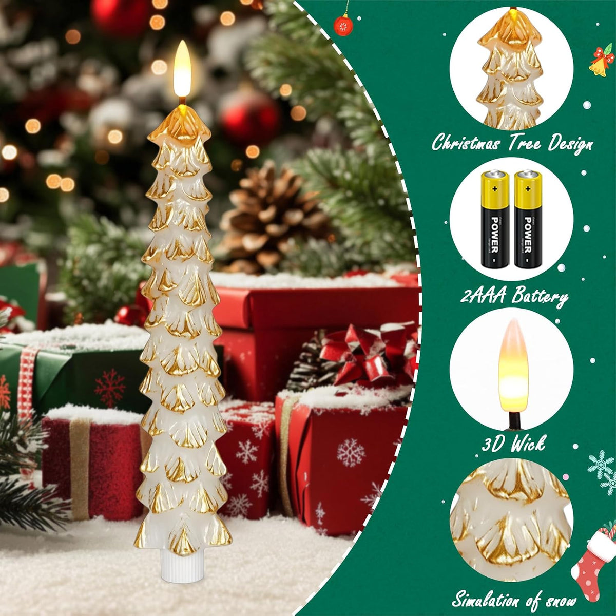 GenSwin Christmas Tree Flameless Taper Candles Battery Operated Remote