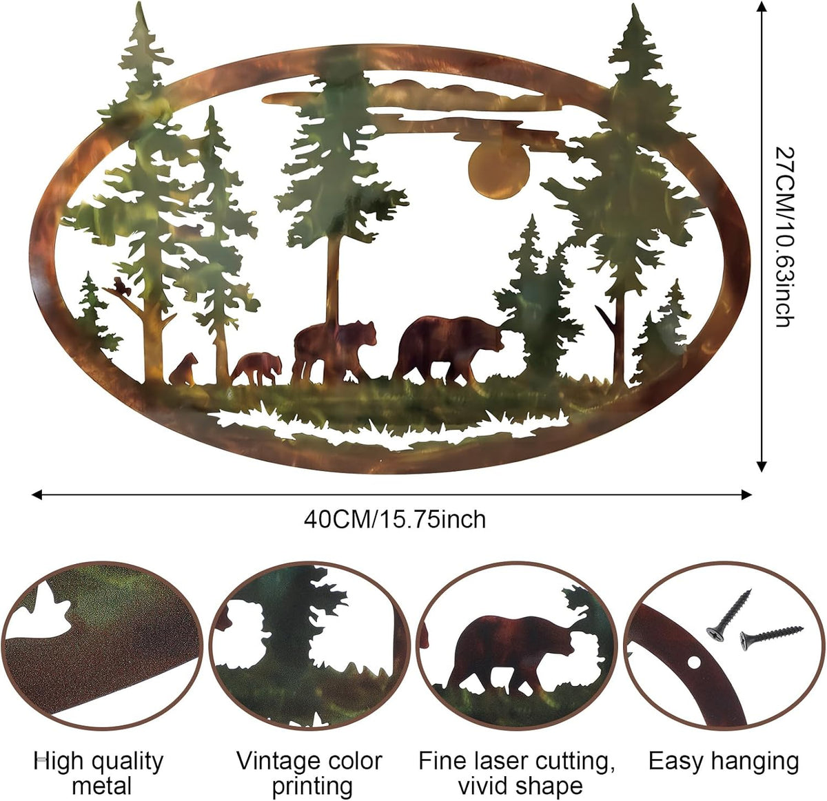 Hicarer Metal Bear Wall Art Forest Mountain Wall Decor Rustic Nature Decor