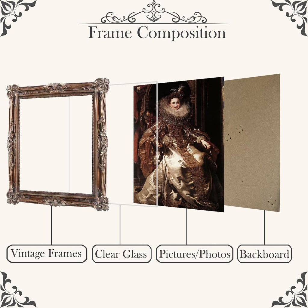 8x10 Vintage Picture Frames Ornate Bronze Antique Picture Frames 8x10 photo frame with Front Glass for Wall Hanging and Tabletop Unique Home Decor Wall Decor Living Room Victorian Style