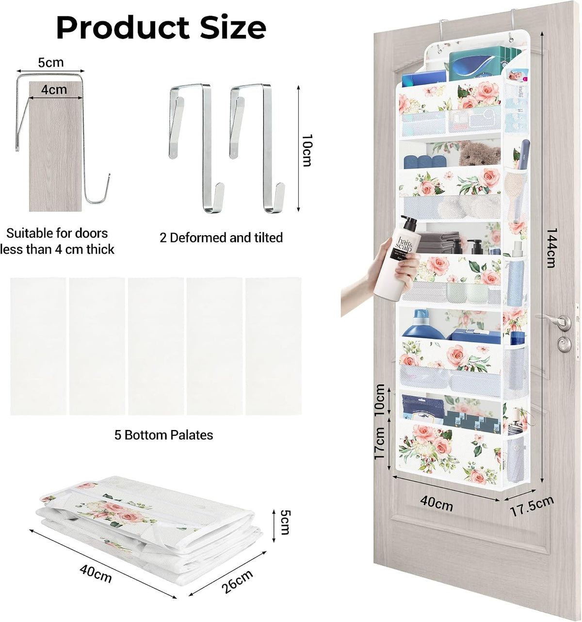 Clastyle Over the Door Organizer Diaper Toy Nursery Hanging Shelf, Rose