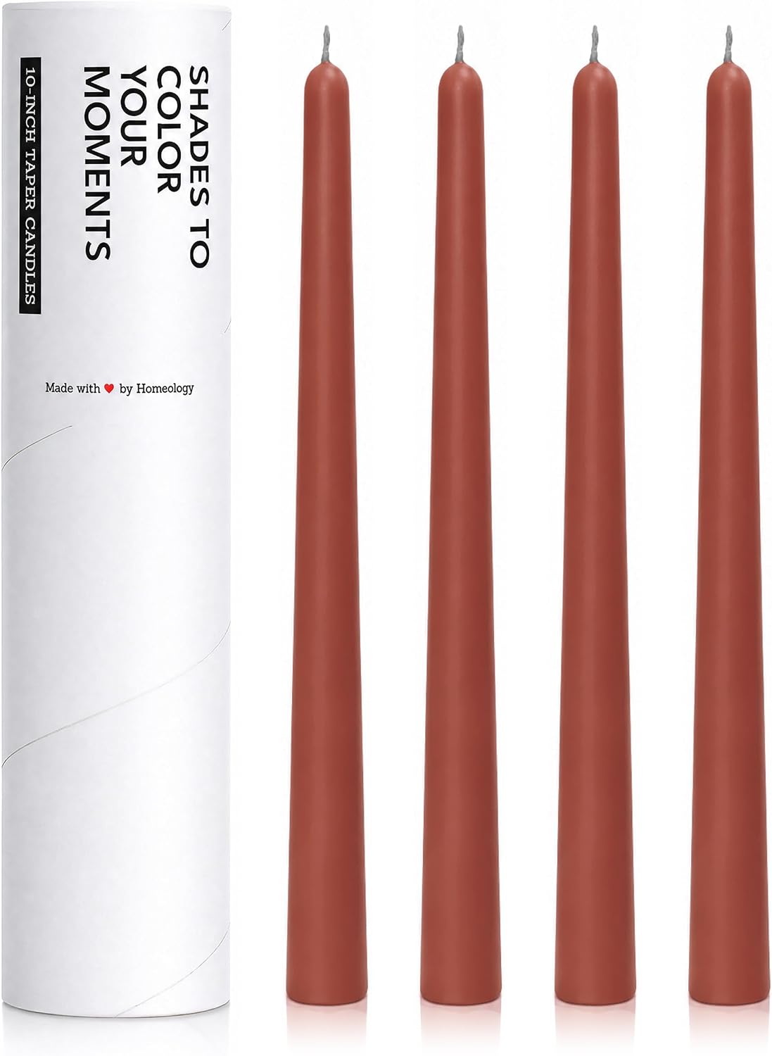 10" Classic Taper Candles, Terracotta, 4-Pack, 7-8 Hours Long Burning, Unscented Tall Candlesticks