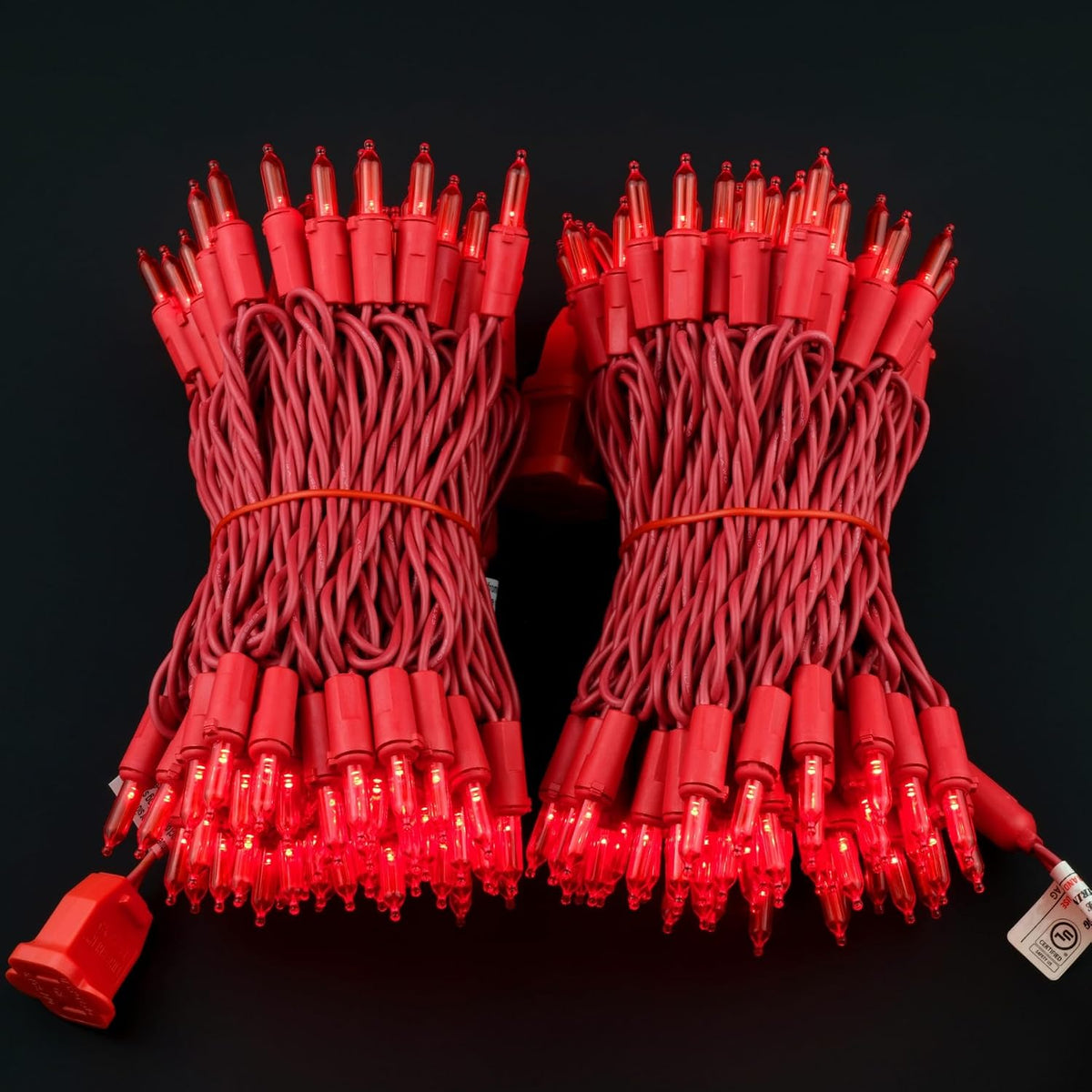 YULETIME 200 Red Christmas Lights, 2-Set 33' 100 LED Red Wire String Light