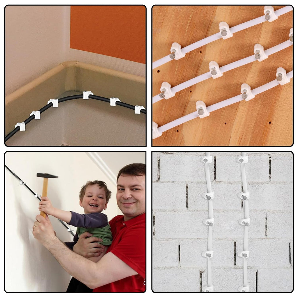 100 Pack Cable Clips with Steel Nails, 4mm White Round Wire Clips, Ethernet Coaxial Cable Clip Cord Clip for Wires on Wall Cables Management Organizer(Compatible with Wire Diameter ≤4mm)