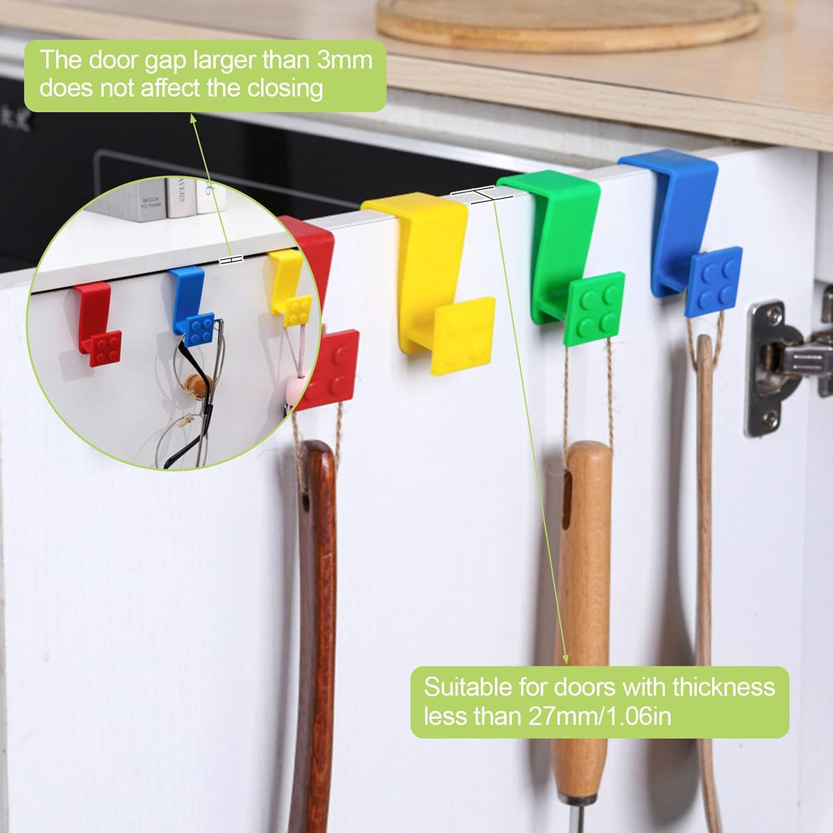 4Pcs Over Cabinet Door Hooks Plastic Over The Door Single Hook Space-Saving Hanger Extender Clips Multi-Purpose Hook for Kitchen Bathroom(Colorful)