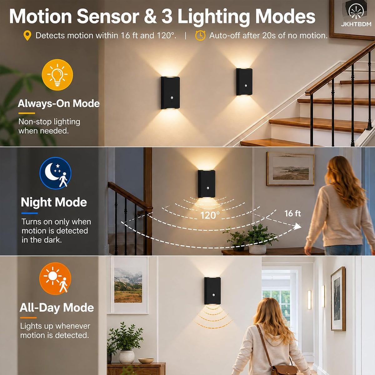 Motion Sensor Night Lights, Wireless Rechargeable Stair Lights Indoor, 5000mAh Battery, 3 Color Temperatures & Stepless Dimming, LED Night Lights for Stairs, Hallway, Kitchen, Closet, Cabinet (2 Pack)