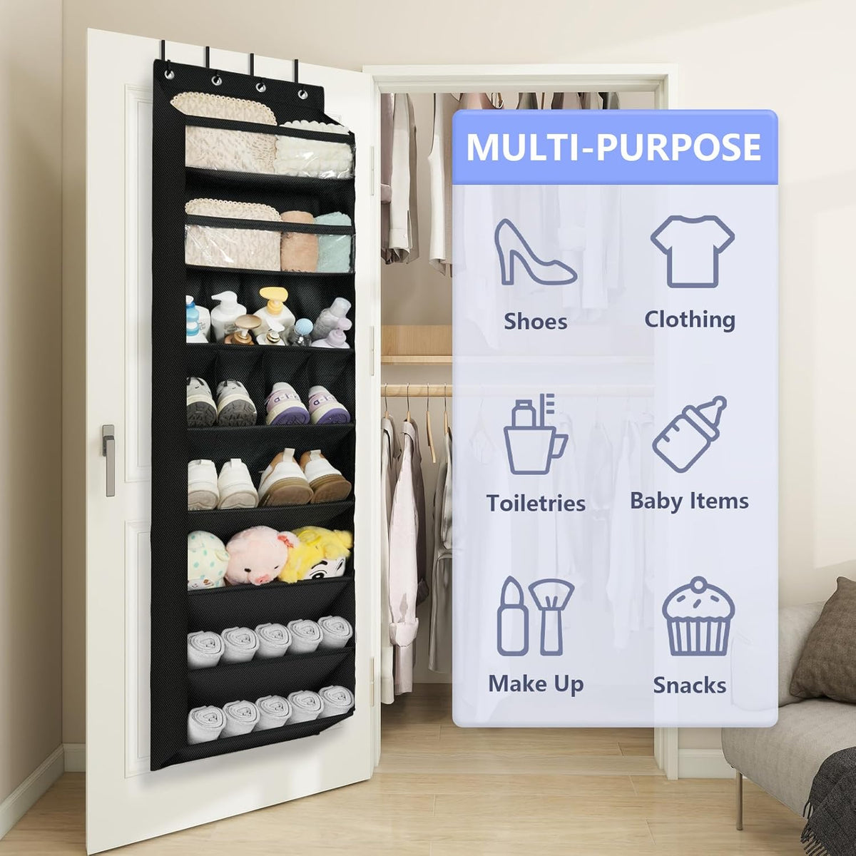 1 Pack 8 Shelves Over The Door Shoe Organizer, 68" Exlarge Deep Pockets