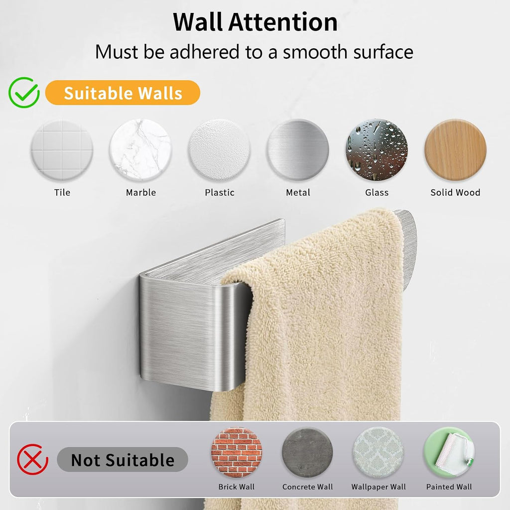 Bethom Adhesive Hand Towel Holder, 8 Inch Bar for Kitchen Cabinet, Brushed