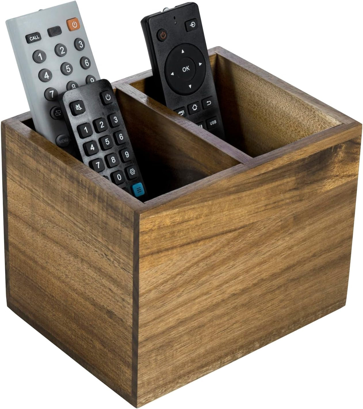 MyGift Premium Acacia Wood Remote Holder, 2 Slot TV Control Caddy