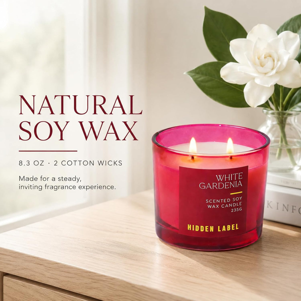 Hidden Label White Gardenia 2-Wick Soy Candle, 8.3 oz