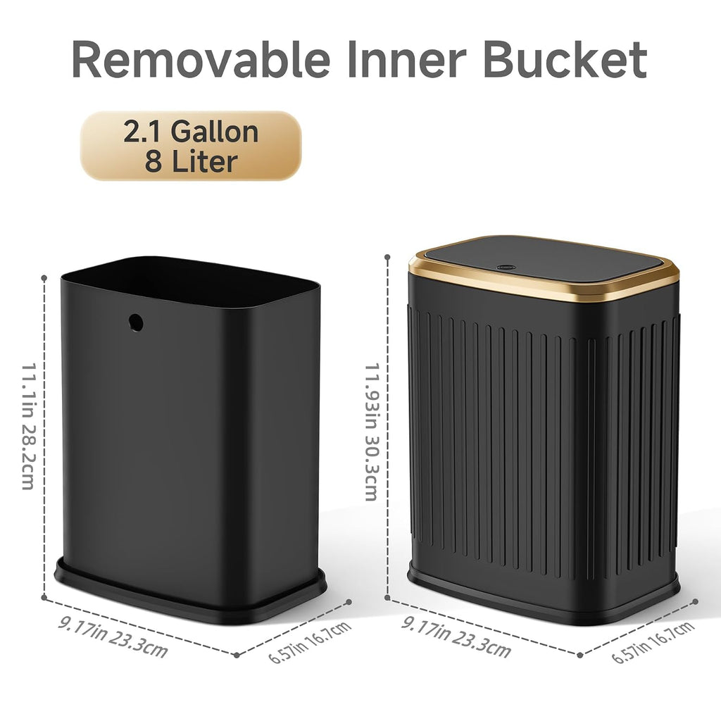 TIPGO Small Bathroom Trash Can with Pop-up Lid, 2.1 Gallon, Black
