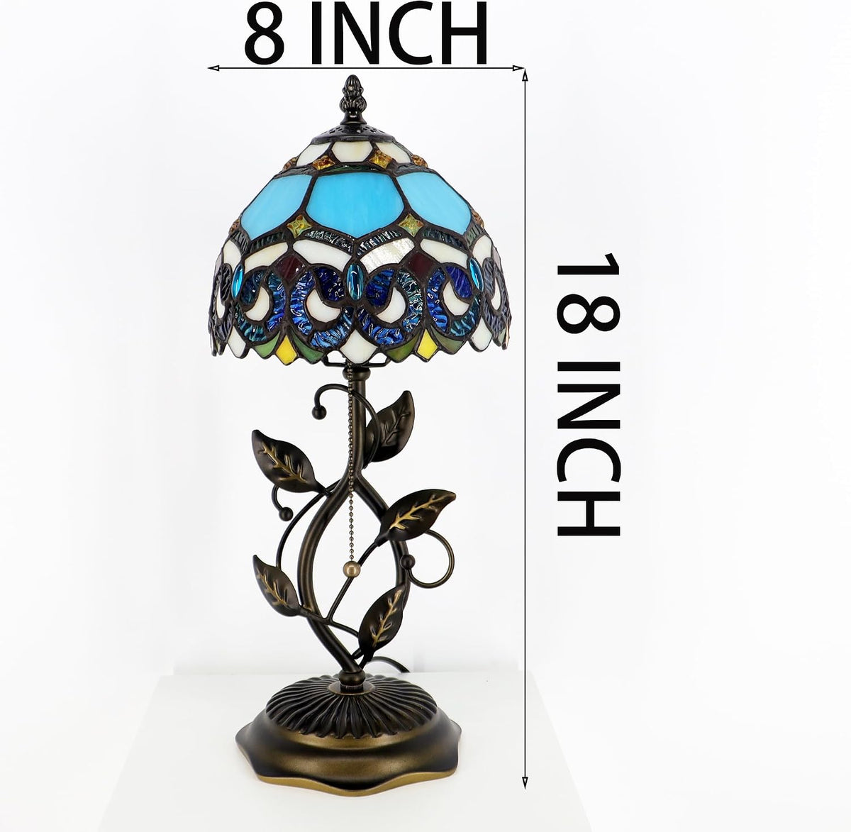 Tiffany Style Stained Glass Table Lamp Blue Jewelry Baroque 18 Inch
