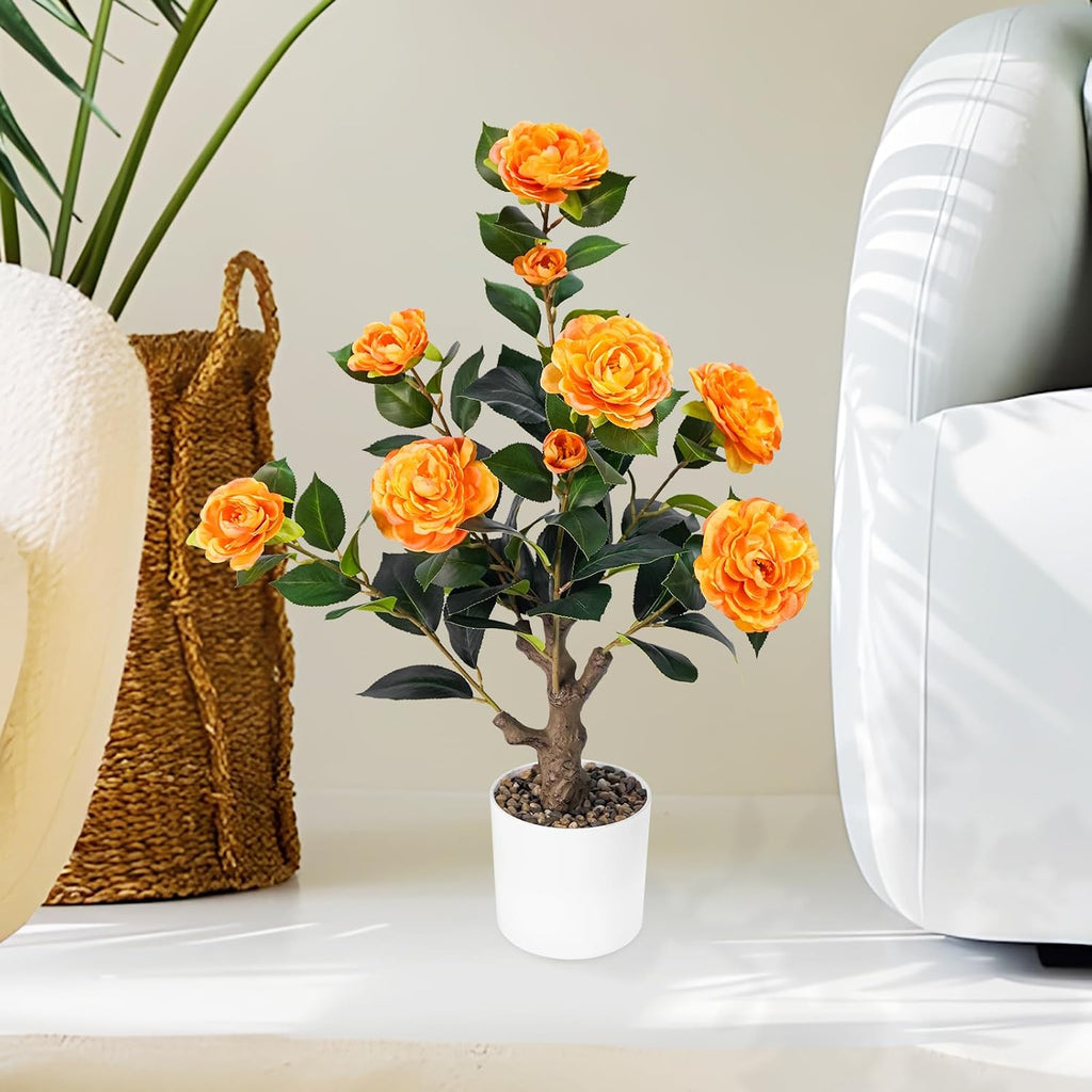 Caxchiling Artificial Camellia Tree 2FT, Faux Potted Tree Indoor