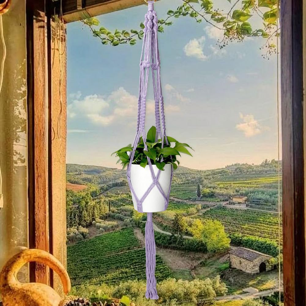 Hanging Planter, Purple, Indoor, Diamond, Wall Mount, English, Cotton, 7x2x35 Inches, 1 Pack