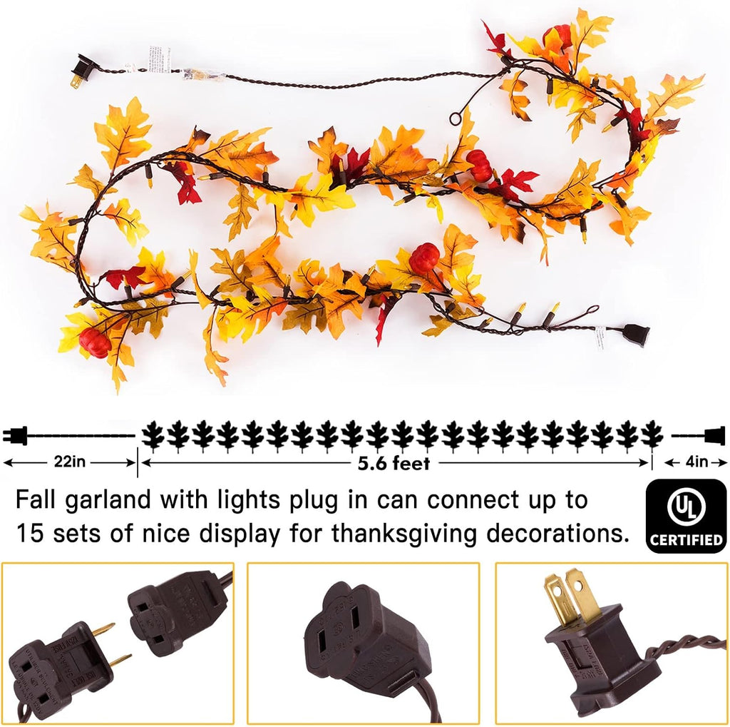 Brillarlights Fall Decorations Lighted Fall Garland Plug in, Thanksgiving Decorations Fall Garland Lights String 8ft with 35 Incandescent Bulbs for Halloween Garland Fall Decor