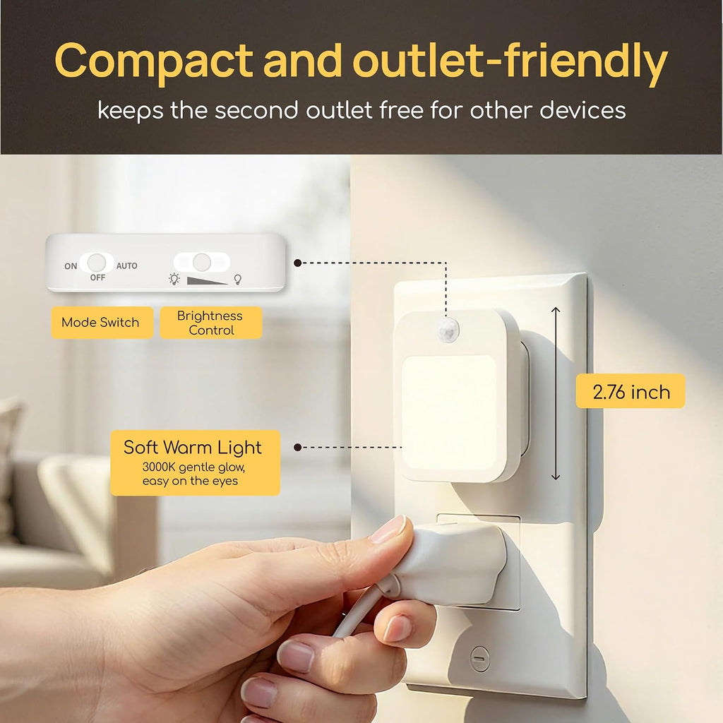 Plug in LED Night Light with Automatic Motion Sensor, Warm White, 6-Pack