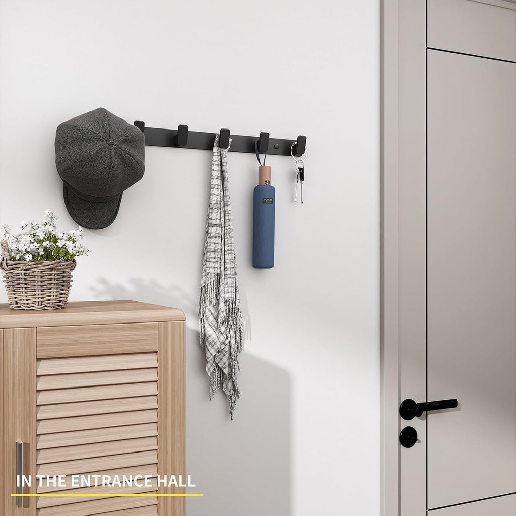 Black Wall Mount Coat Rack, 6 Wall Hooks For Hanging Key Holder Hat Hooks