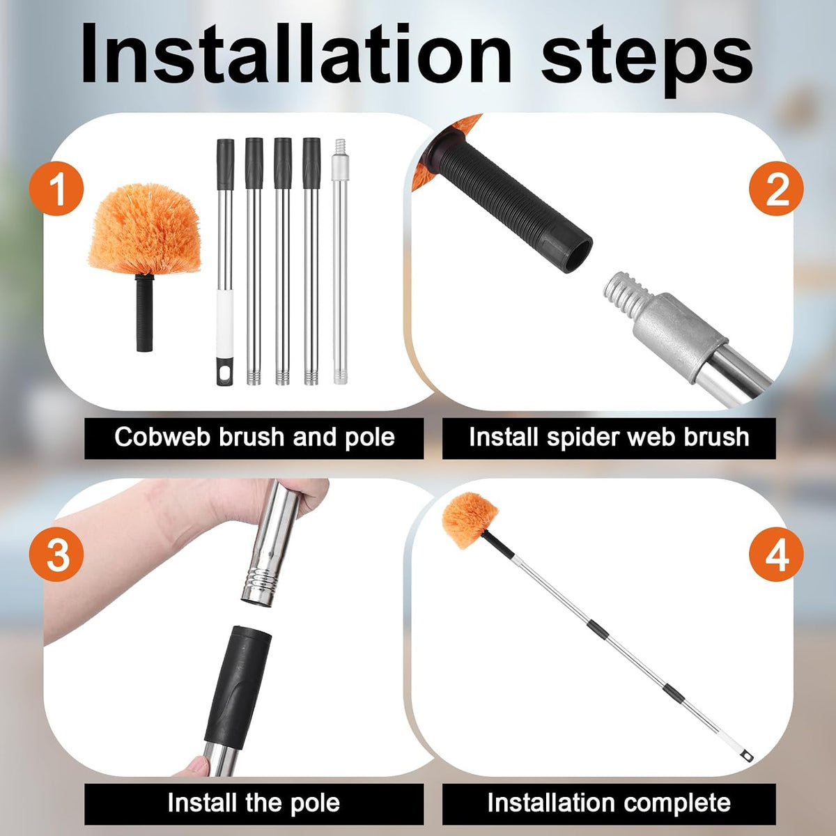 Cobweb Duster with Extension Pole, 6 FT Stainless Steel Adjustable Duster
