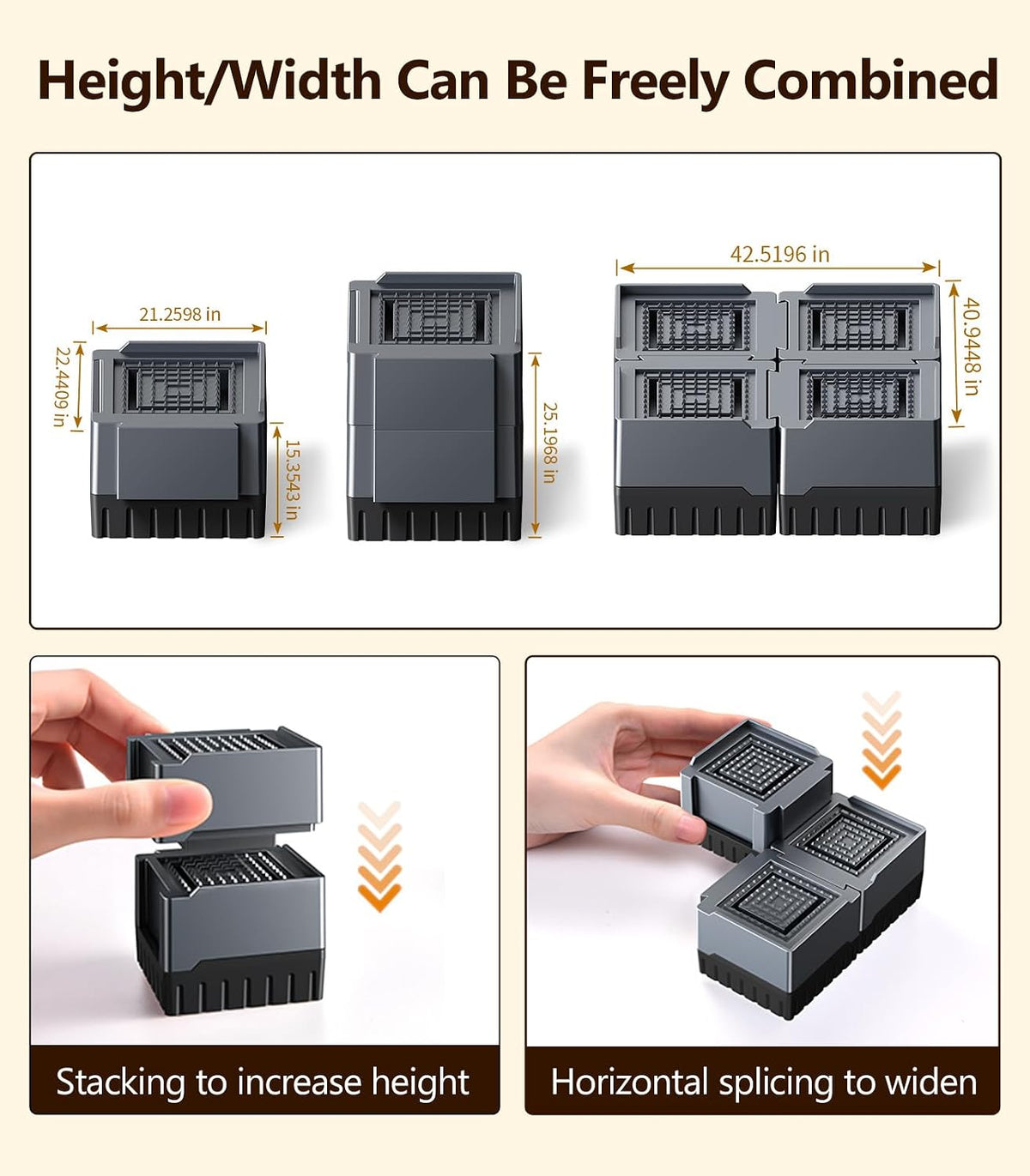 Bed Risers & Furniture Risers Heavy Duty 1000lbs, 4-Pack（Gray）