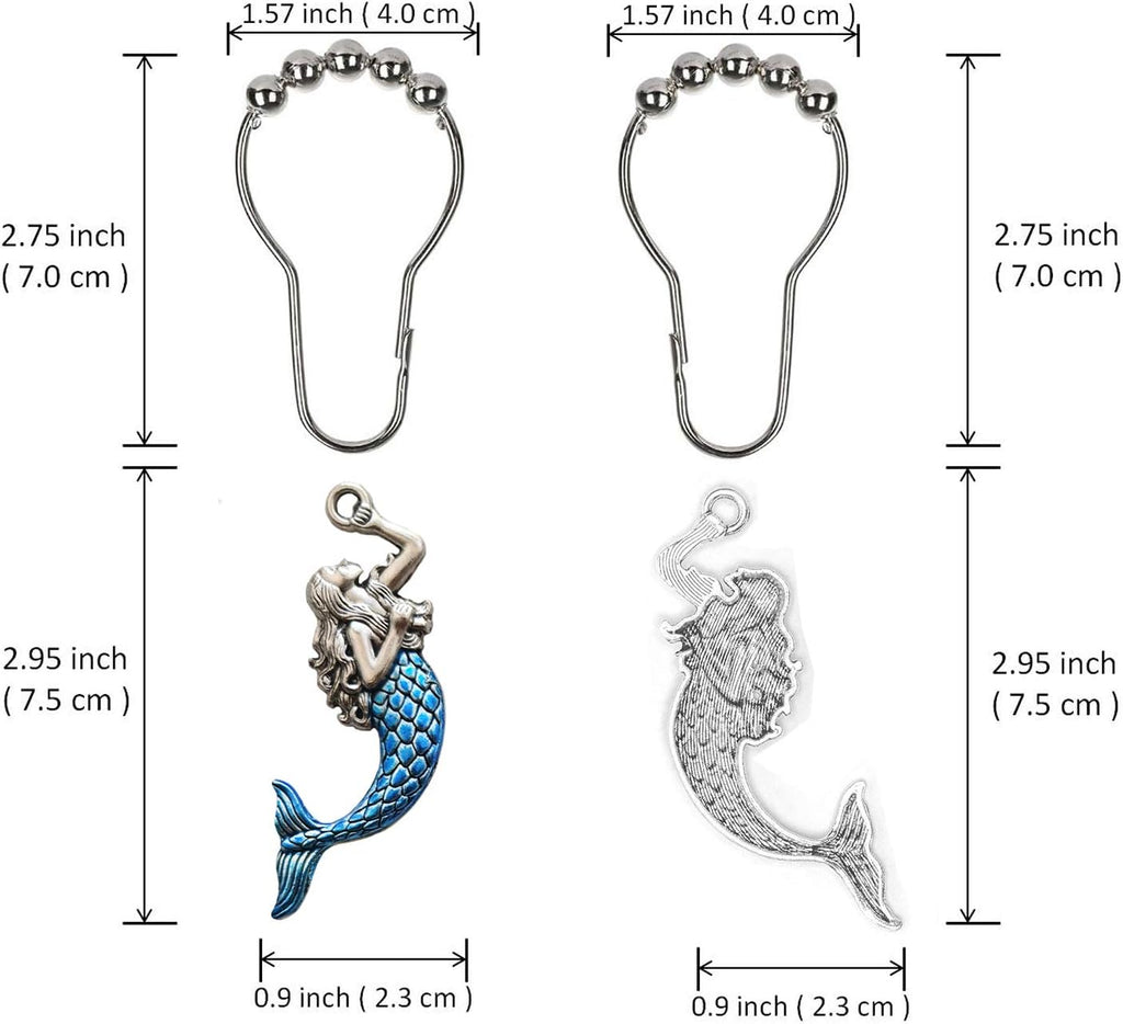 Cute Mermaid Shower Curtain Hooks, Sea Shower Hooks for Shower Curtain