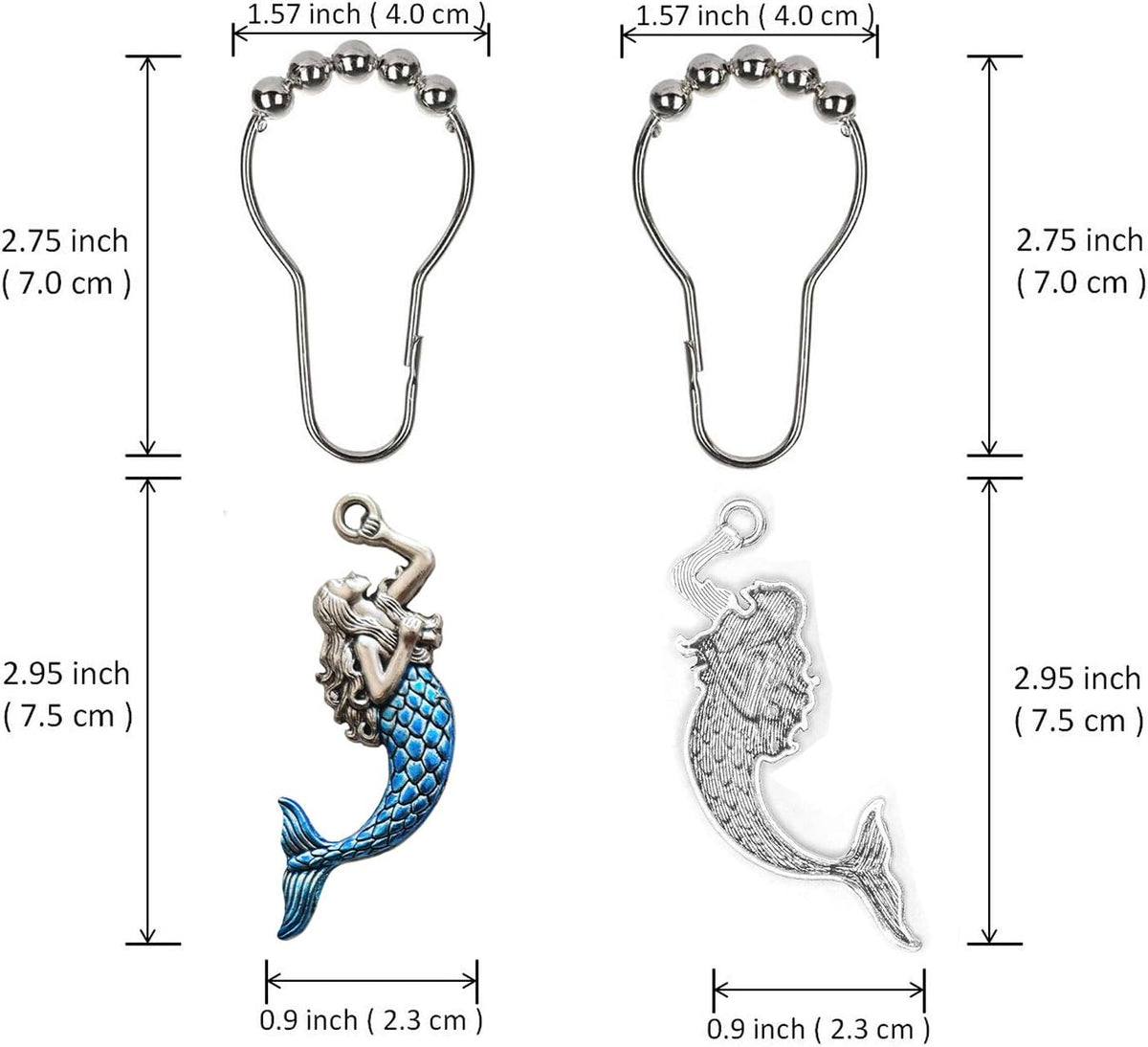 Cute Mermaid Shower Curtain Hooks, Sea Shower Hooks for Shower Curtain