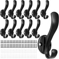 Coat Hooks Heavy Duty - Easy to Install Metal Towel Hooks Screw-in Wall Hooks for Hanging Hat, Towel, Key, Robe, Scarf, Bag, Cap (12, Black)