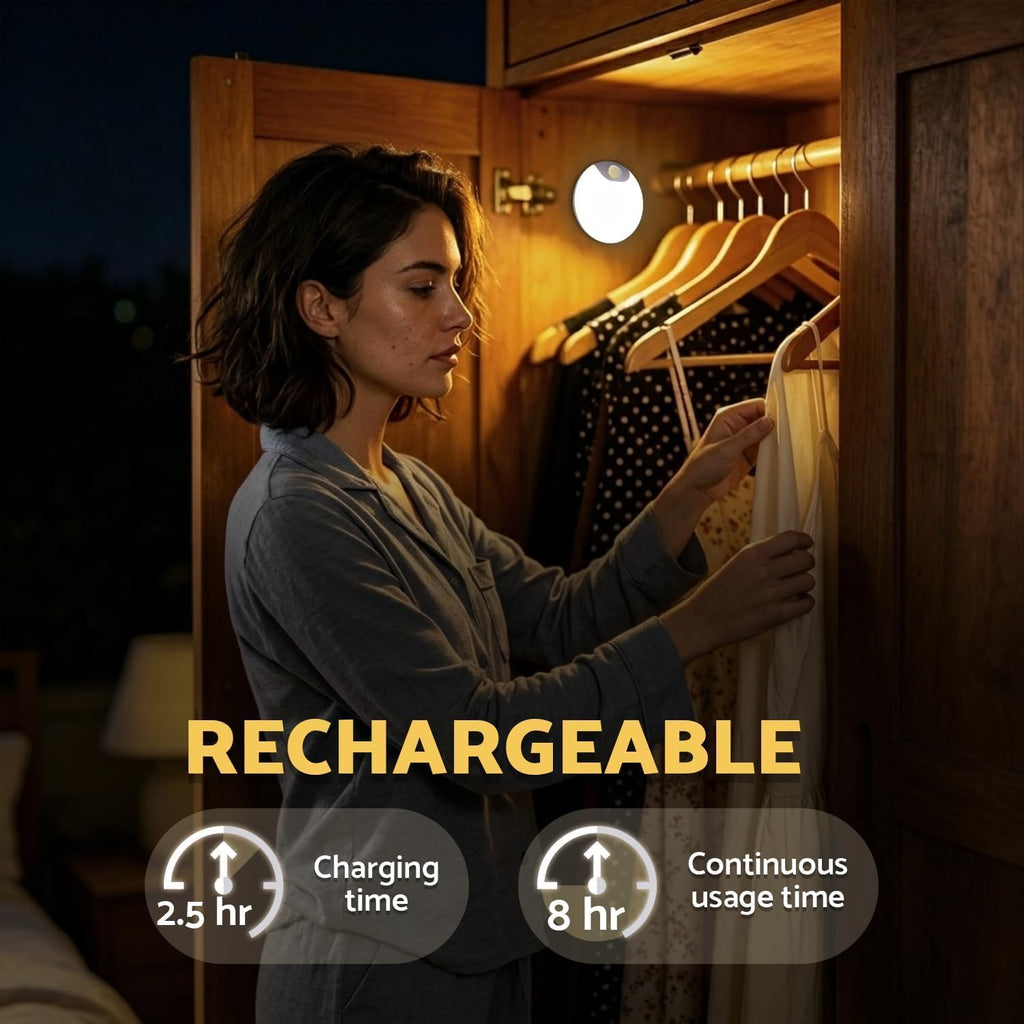 DAZZY DOT Rechargeable Night Light Motion Sensor, Battery Night Light
