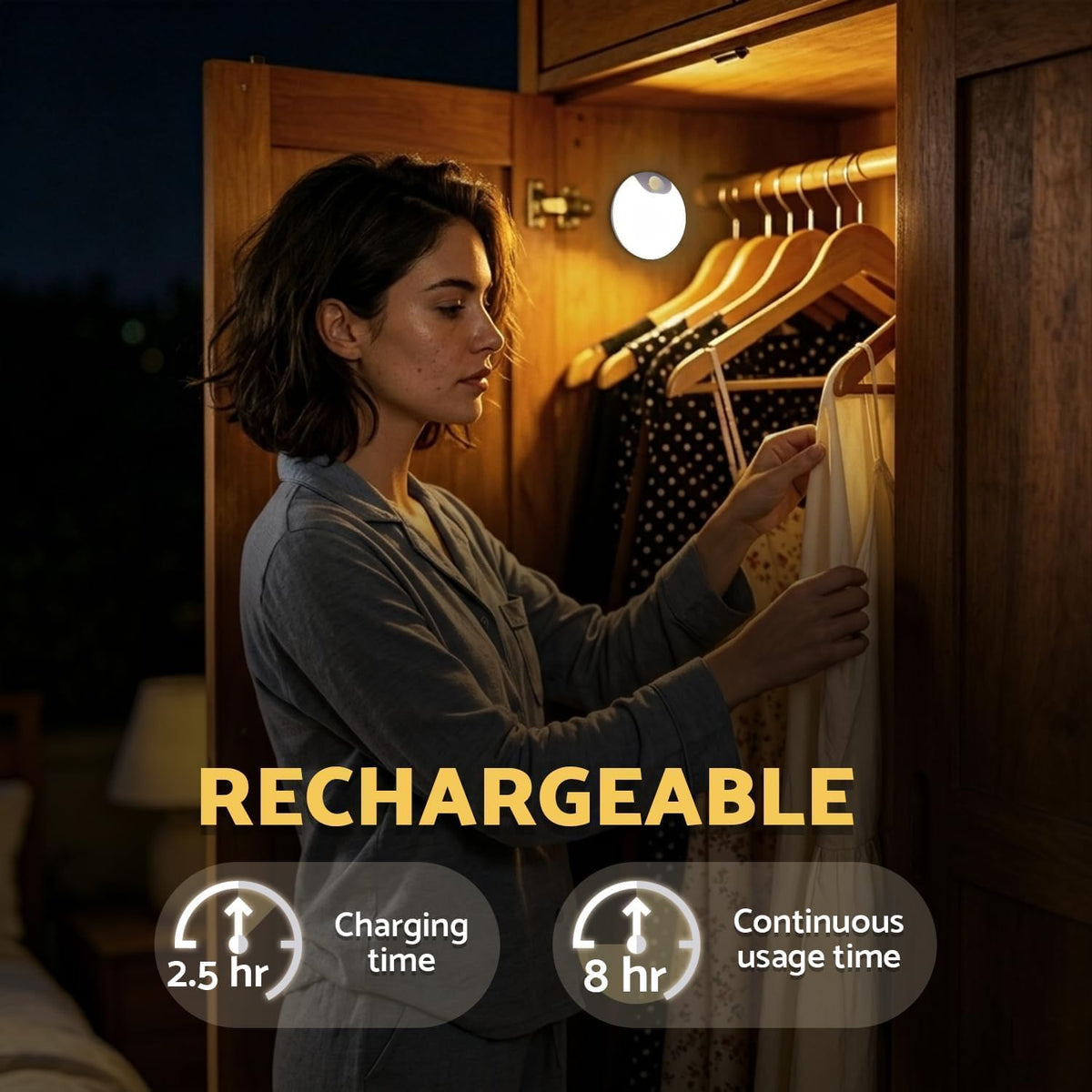 DAZZY DOT Rechargeable Night Light Motion Sensor, Battery Night Light