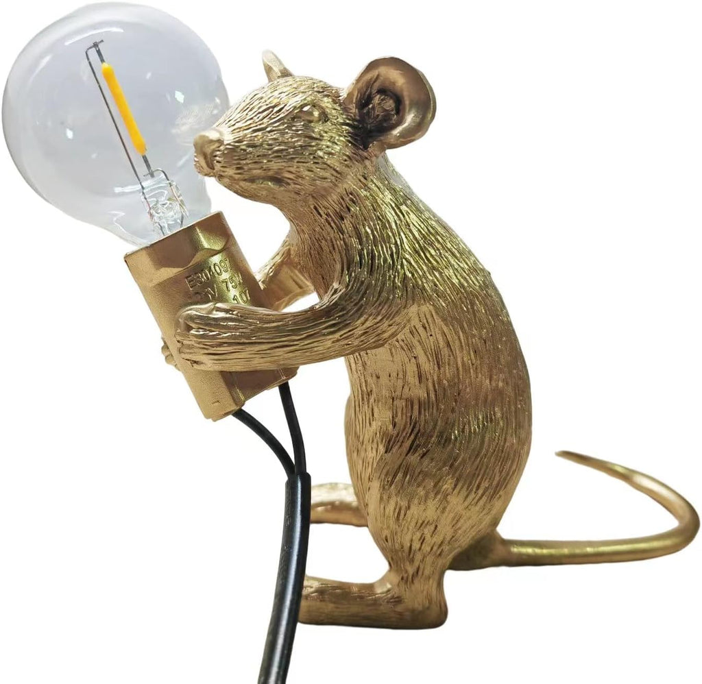NorDiem Cute Mouse Table Lamp, Gold Sitting Resin Animal Desk Light with E12 LED Bulb Included, Warm Glow Mini Bedside Lamp for Kids Bedroom Nursery Playroom Girls Boys Toddlers
