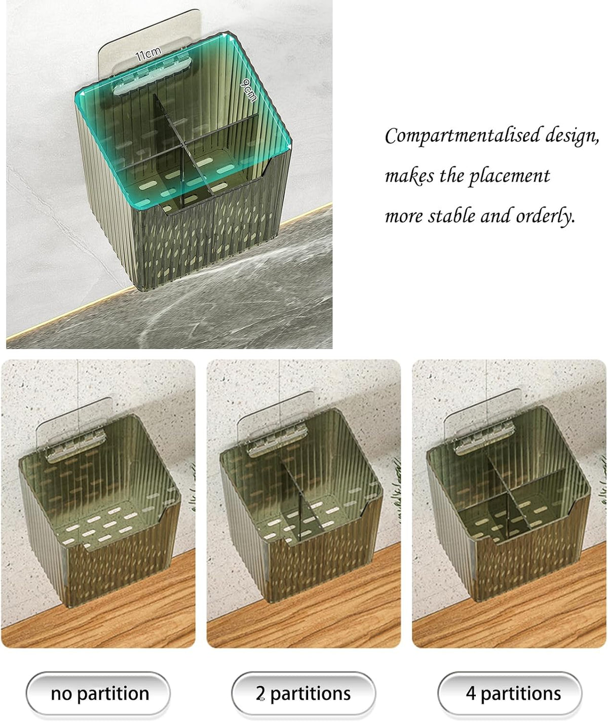 Lae Nuvole 2Pcs Storage Organizer Bins, Wall Shower Toothbrush Caddy, Clear