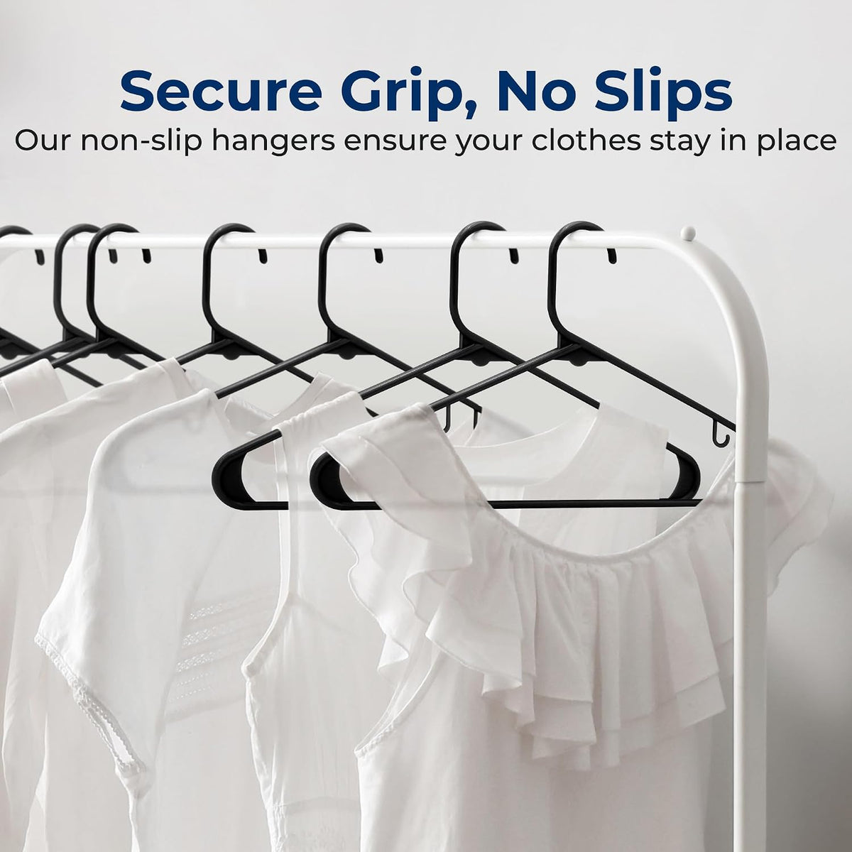 SereneLife 50 Pack Plastic Clothes Hangers | Organize Shirts, Dresses & Coats in Your Closet | Lightweight Non-Slip Recycled ABS, Heavy Duty, Ultra-Thin 0.24-Inch Profile, 5.5 Lbs Capacity | Black