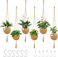 VZZNN 6 Pack Hand-Woven Macrame Plant Hanger - Hanging Plant Holder with 12 Hooks for Indoor Green Plant Hanging and Bohemian Style Home Decor (Brown)
