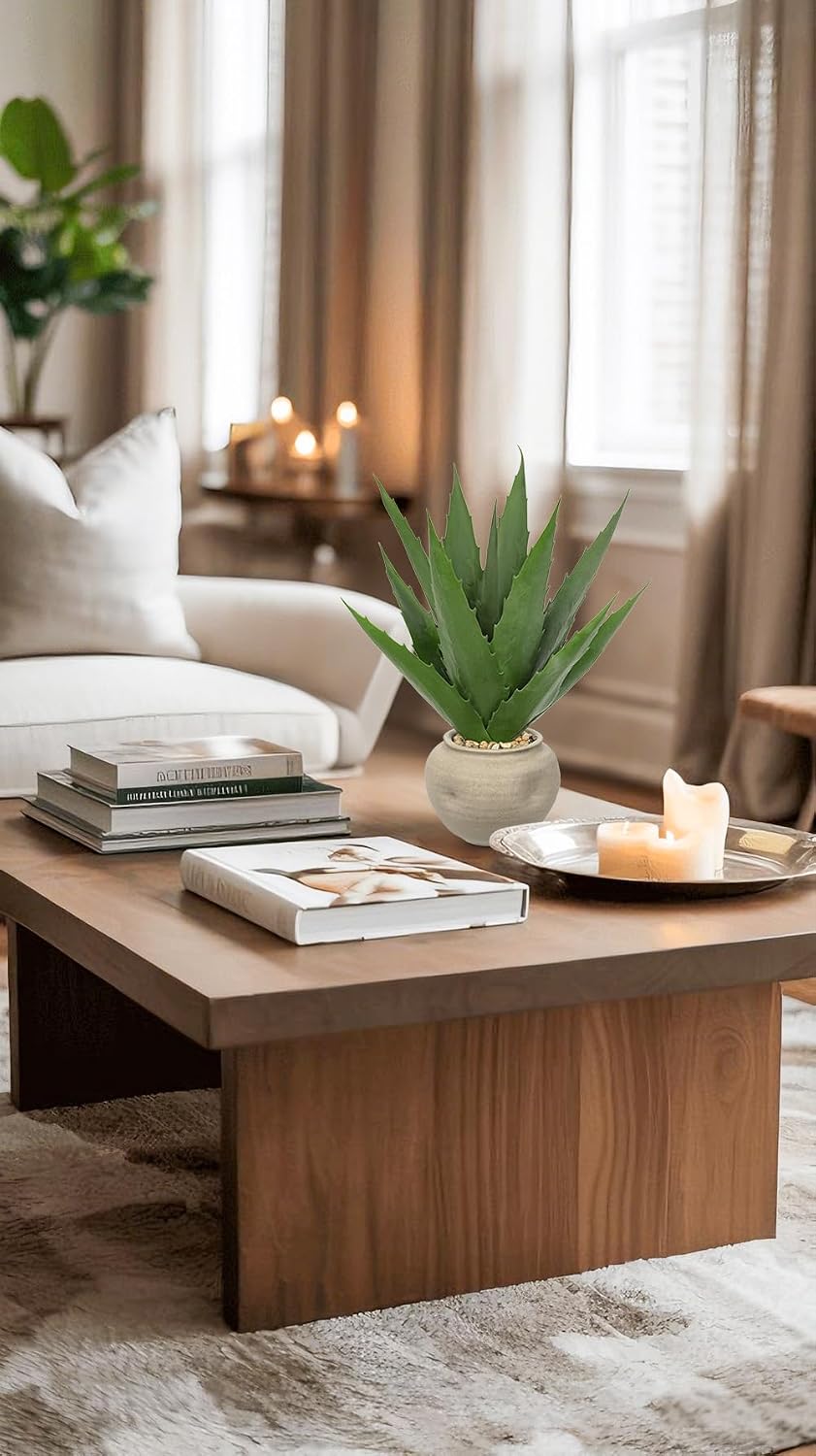 Hollyone Large Artificial Agave Plants 16“ Fake Succulents Potted Faux Aloe Vera Plant in Ceramic Pot Succulent Agave Plants for Desk Modern Office Living Room Table Shelf Home Indoor Outdoor Decor