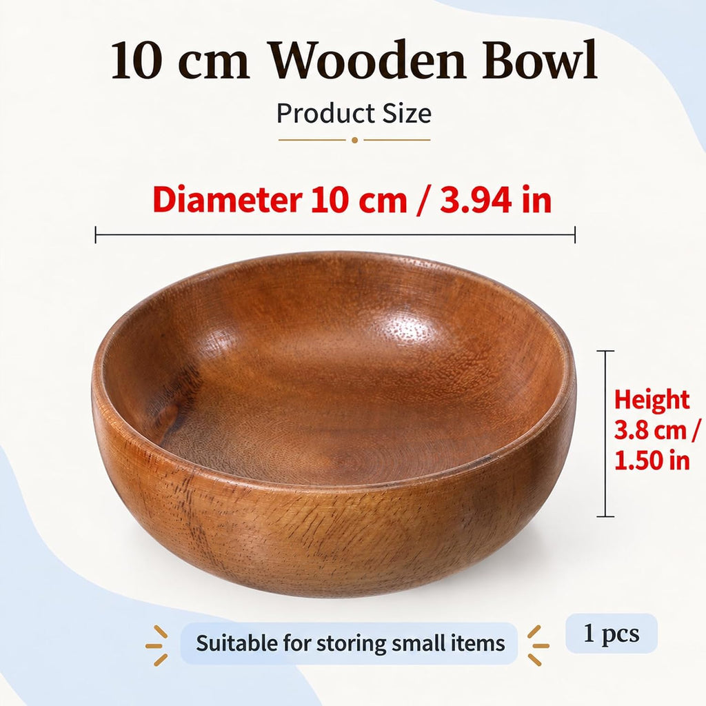 4 Inch Small Acacia Wood Key Bowl for Entryway Table, Compact Round Wooden