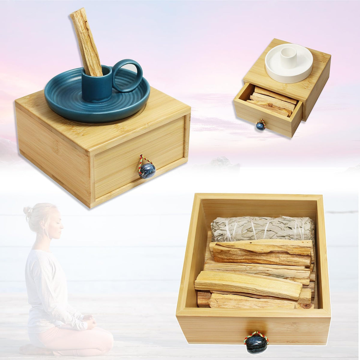 6 x 6 inch Bamboo Wooden Box for Store Smudging Sticks or Small Accessories