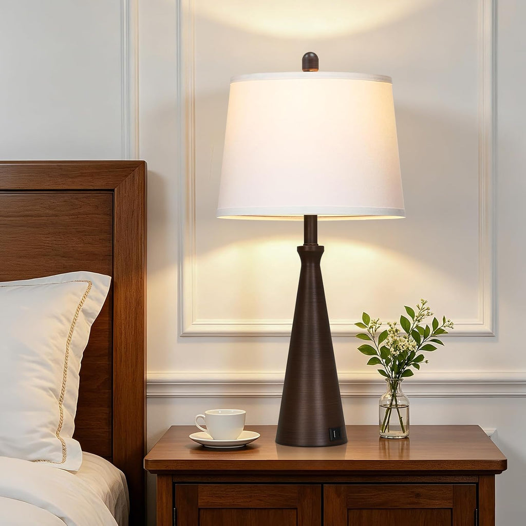 Rinweey 28" Modern Metal Table Lamp Set of 2 for Living Room Bedroom, Brown