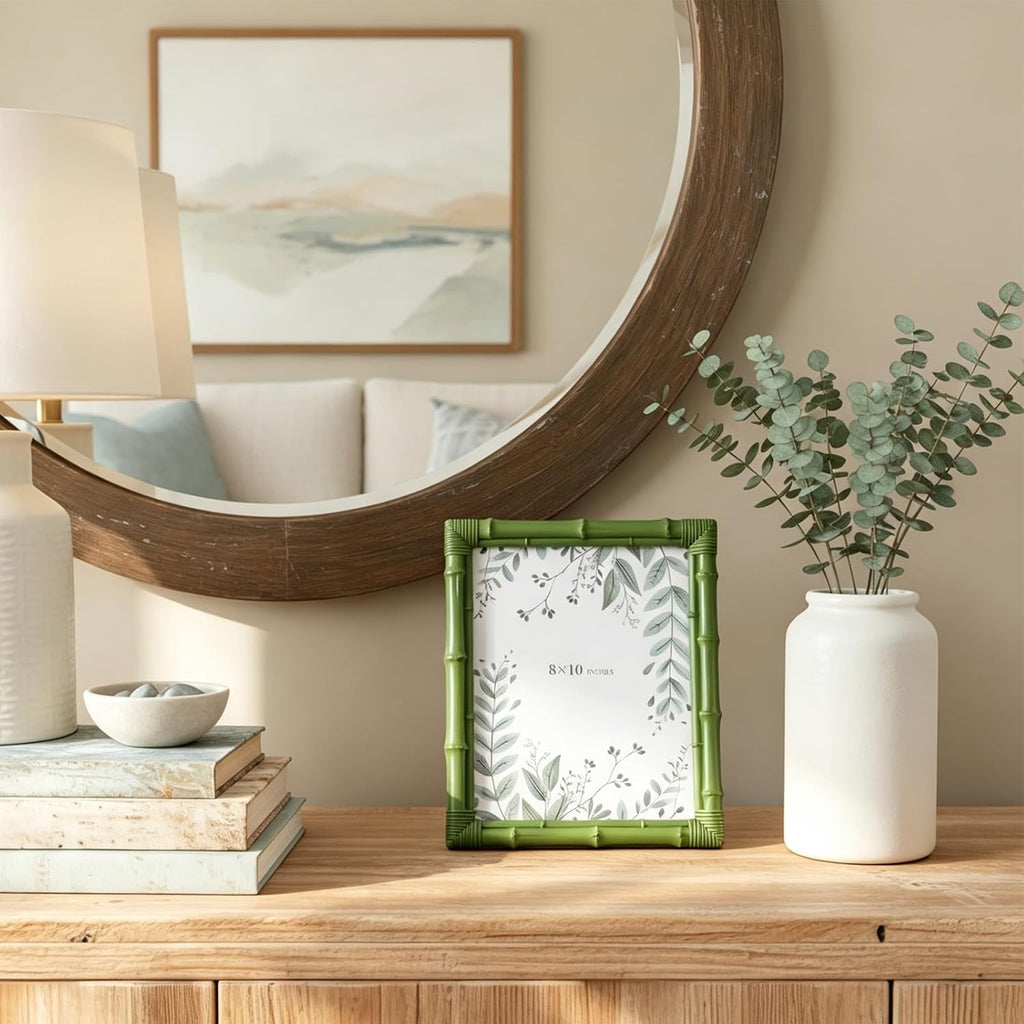 8x10 Picture Frame, Resin Photo Frame Natural Bamboo Inspired Handcrafted Decorative Frame with Tempered Glass Holiday Gift Home Gallery Wall Mantel Display Studio Office Hallway Décor, Green