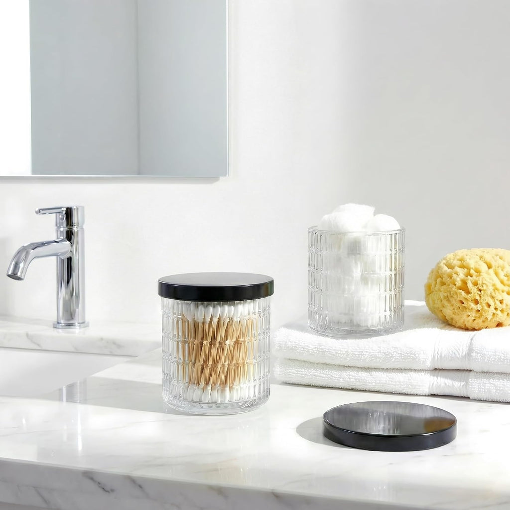 Clear Thick Glass Bathroom Qtip Holder, 2 Pack