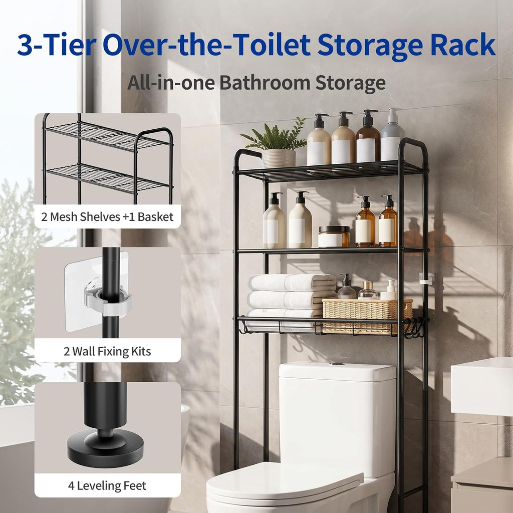 Delamu Over Toilet Storage Rack, 3 Tiers (62.8" H) Bathroom Organizer Shelf