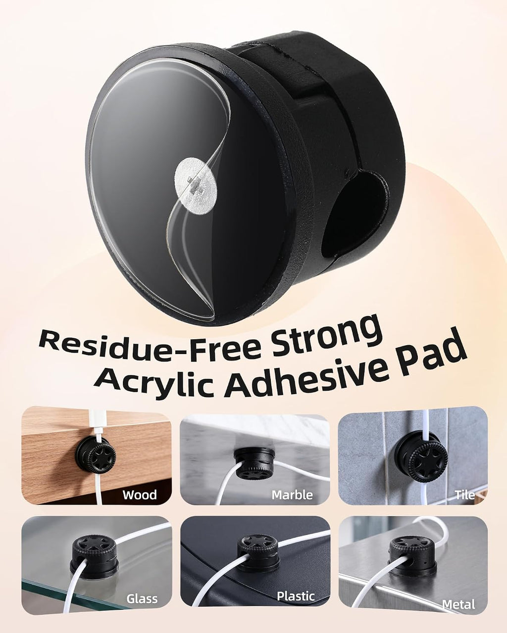 AGPTEK Magnetic Cable Clips Black, 360° Rotating Cord Holder for Nightstand