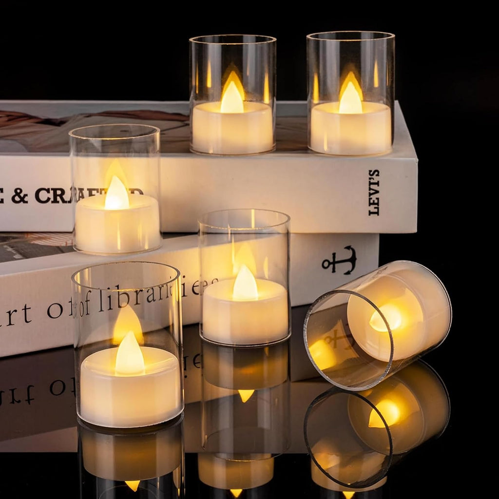Flameless LED Tea Candles 12-Pack with 2/4/6/8H Automatic Timer, Battery Powered, Warm Glow for Home, Wedding & Table Decor
