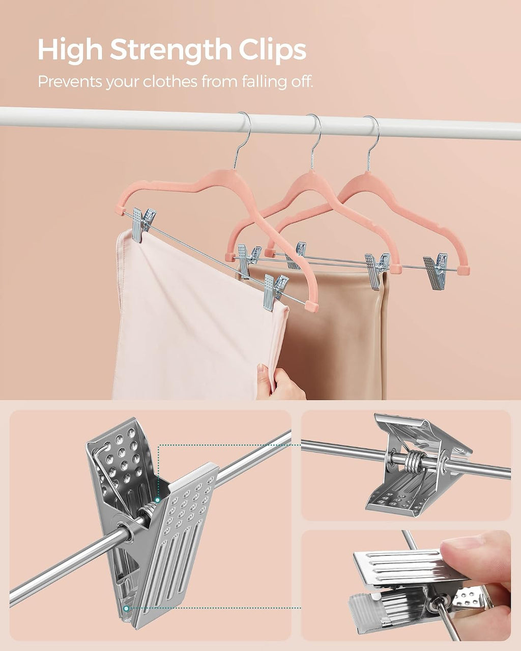 SONGMICS 30-Pack Pants Hangers, Velvet Hangers with Adjustable Clips